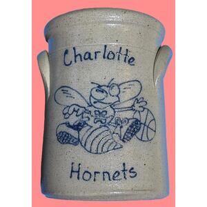 Rare Charlotte Hornets 1989 Rockdale Union Stoneware 7" Handmade Handled Crock